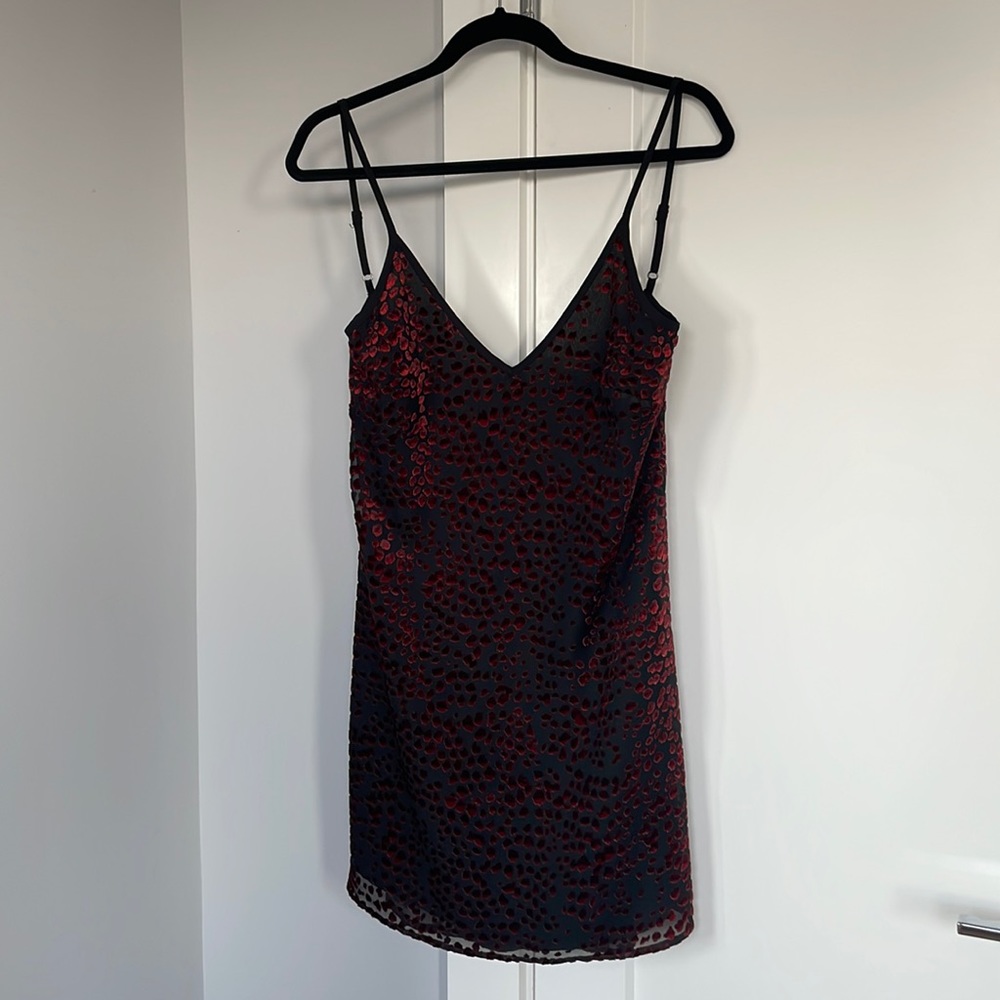 WAYF Red Leopard Dress Black Velvet XS